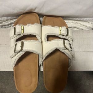 Women's White Double Buckle Sandals
